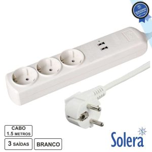 TOMADA EL?TRICA C/ 3 SA?DAS 1.5M 2USB 2.1A SOLERA
