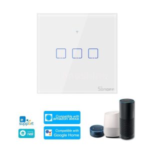 Interruptor triplo (3 Gang) Smart WiFi touch em vidro de encastrar – Sonoff T0EU3C-TX