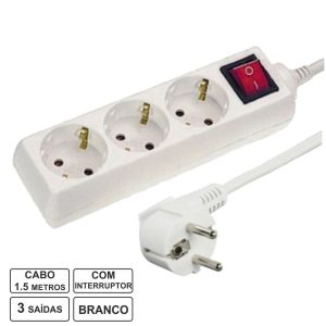 TOMADA EL?TRICA C/ 3 SA?DAS INTERRUPTOR 1.5M BRANCO