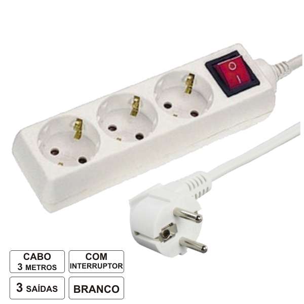 TOMADA EL?TRICA C/ 3 SA?DAS INTERRUPTOR 3M