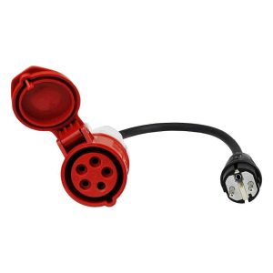 Adaptador alimentação INDUSTRIAL CEE32 400V 32A Femea – SCHUKO 230V 16A Macho – V2C
