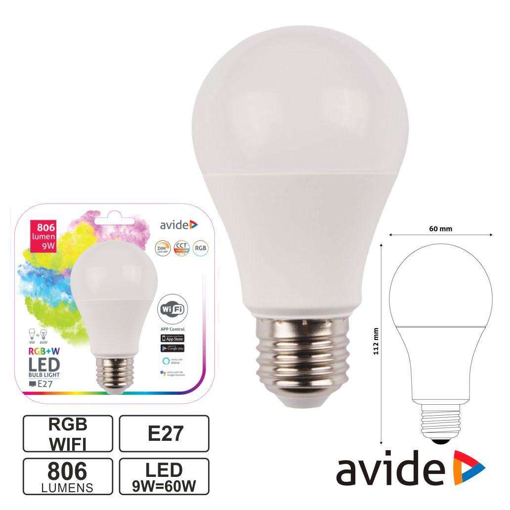Lâmpada LED Smart Wifi E27 RGB+W CCT Dimável 9W 806Lm AVIDE - Image 2